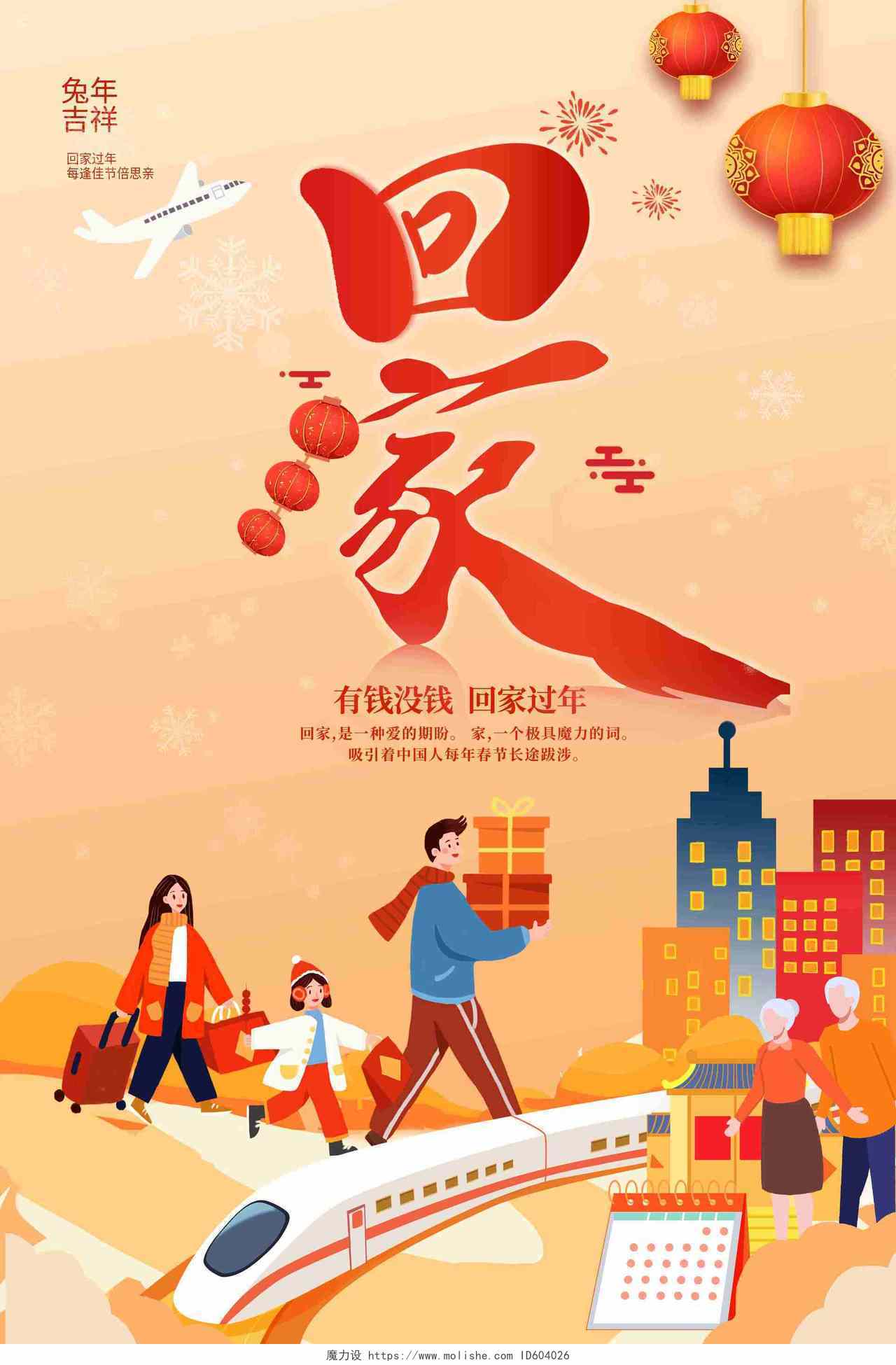红色喜庆平安春运2023春节回家过年海报